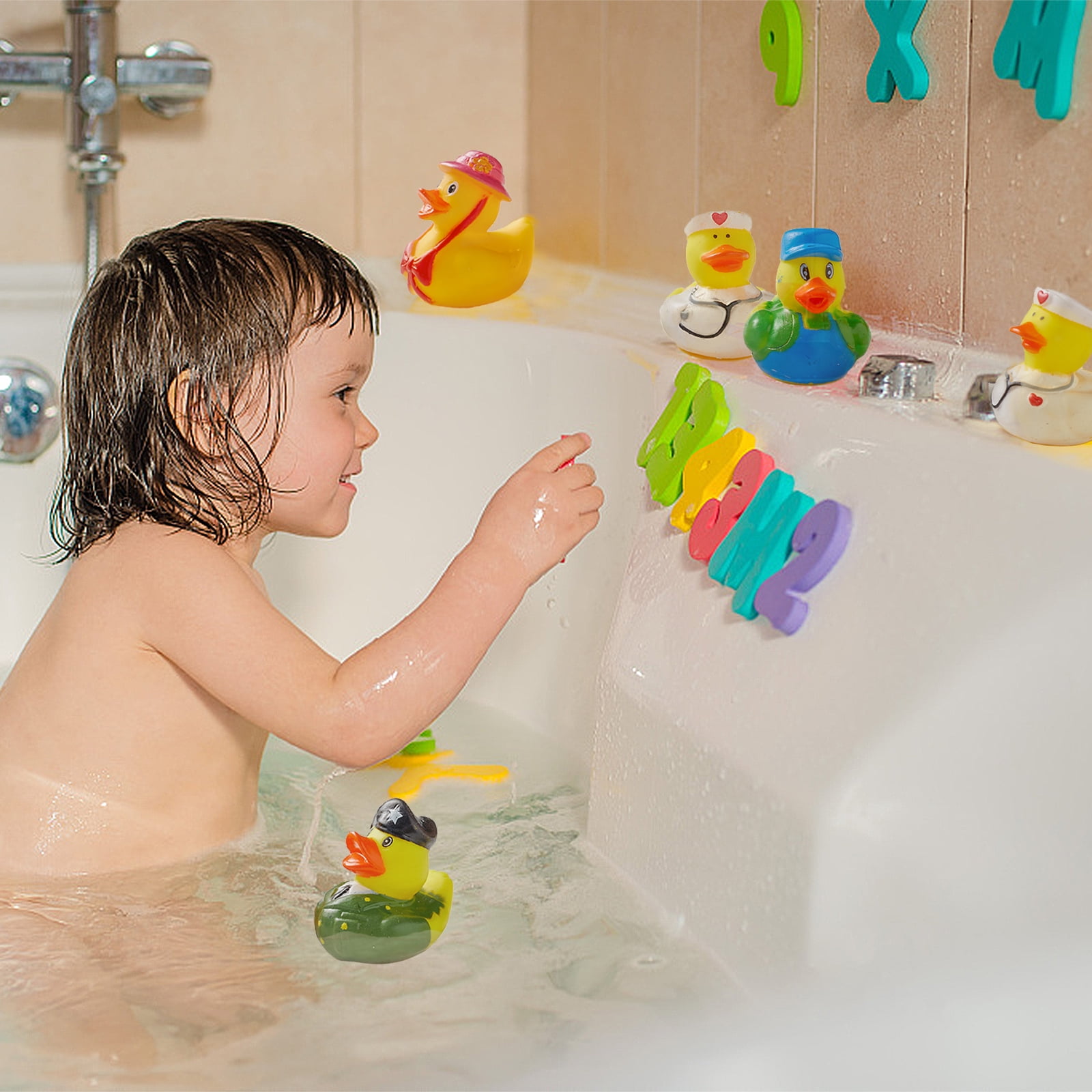 ValenLyra 100 pack Rubber Ducks for Jeeps Ducking - 2" Bulk Floaters, Safe 3+ Kids/Baby Bath Toys with Bag, Assorted Styles, Party Favors/Birthdays (100 Varieties)