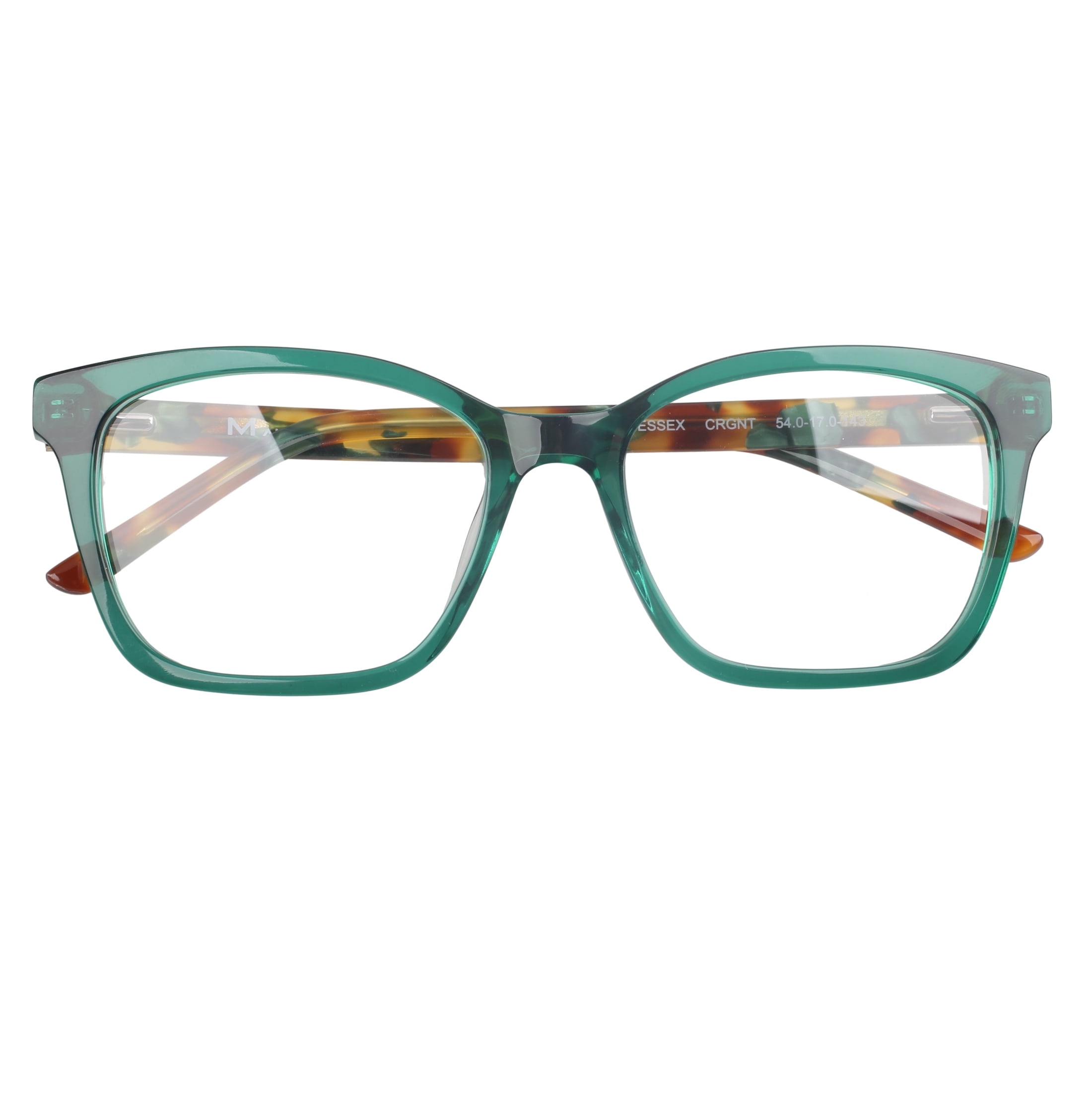 M America's Essex Women's Rx'able Eyeglasses, 54-17-140, Crystal Green Tortoise, Square Plastic Frame