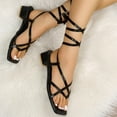 thumbnail image 6 of JeashCHAT Womens Lace Up Strappy Low Chunky Block Heel Heeled Sandals Square Open Toe Gladiator Sandals for Women Dressy Summer, 6 of 9