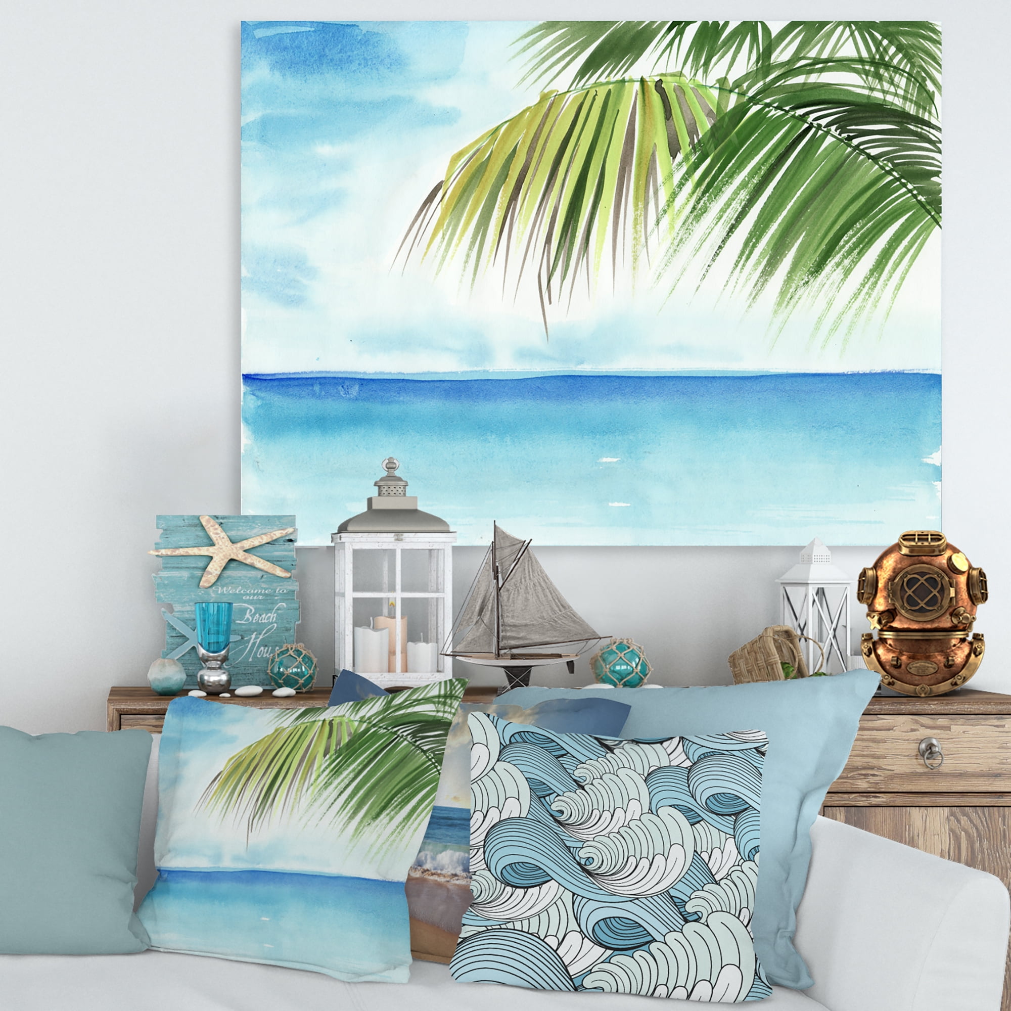 Designart ' Palm Beach Resort At Sunrise III ' Nautical & Coastal Canvas Wall Art Print