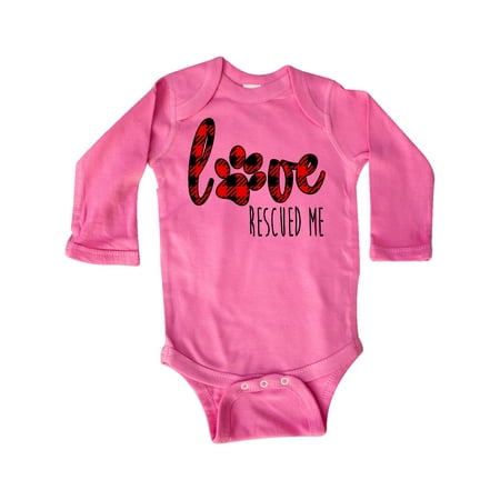 

Inktastic Love Rescued Me Paw Print in Plaid Gift Baby Boy or Baby Girl Long Sleeve Bodysuit