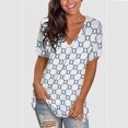 thumbnail image 1 of DPTALR T-Shirts Décontractés d'Été pour Femmes Manches Courtes Imprimé Col en V Épaules Hauts Blouse, 1 of 7
