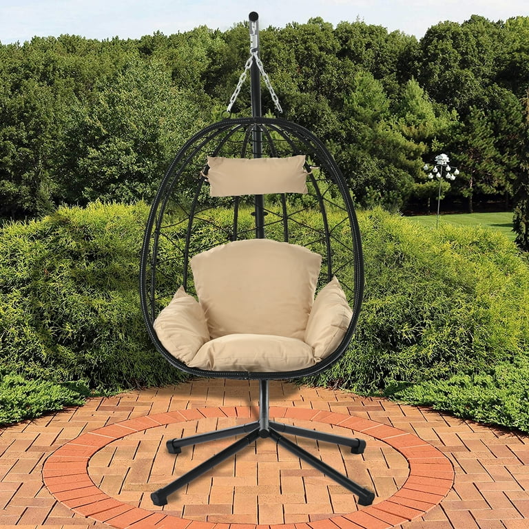 SEVENTH Resin Wicker Hanging Egg Chair with Cushion and Stand