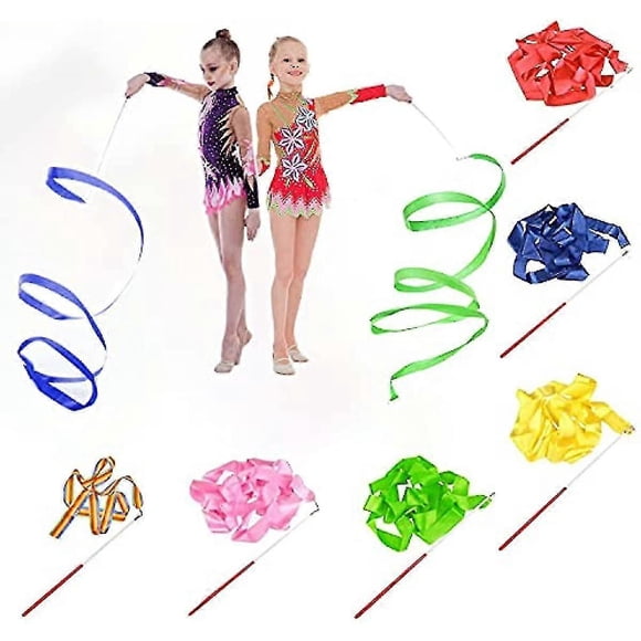 6 Pcs 2m Dance Ribbons Rhythmic Gymnastics Ribbon Dancing Streamers Ribbon Wands Baton Twirling With Rods For Kids Artistic Dancing Gym Circus T
