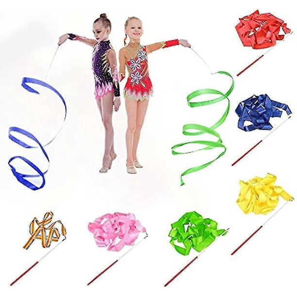 6 Pcs 2m Dance Ribbons Rhythmic Gymnastics Ribbon Dancing Streamers Ribbon Wands Baton Twirling With Rods For Kids Artistic Dancing Gym Circus T