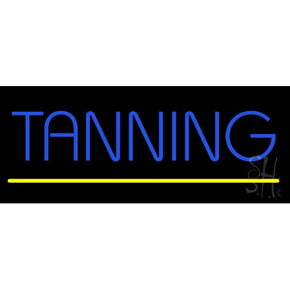 Blue Tanning Yellow Line LED Neon Sign 10 x 24 - inches, Black Square Cut Acrylic Backing, with Dimmer - Bright and Premium built indoor LED Neon Sign for Defence Force.