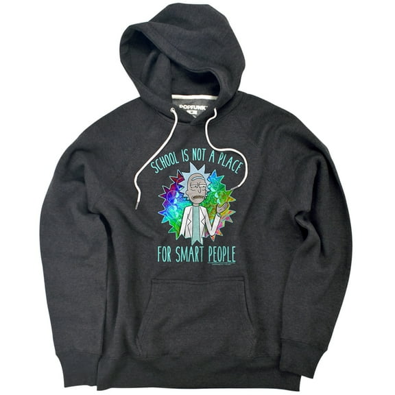 Rick And Morty School Unisex Adult Slim Fit Pull-Over Heather Hoodie, Charcoal, Small