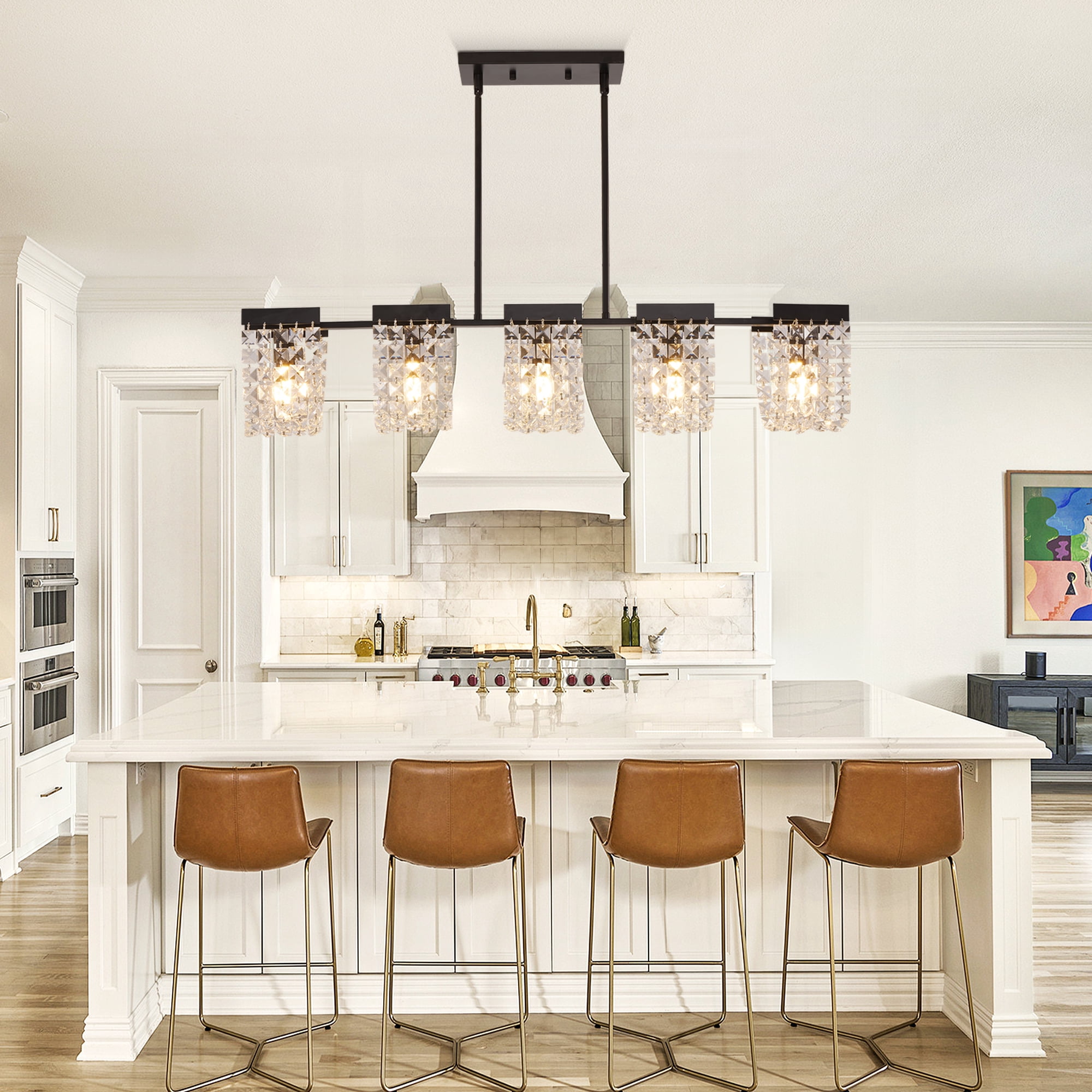 LovingAHome 5-Light Vintage Crystal Chandeliers for Dining Room Rustic Kithchen Island Pendant Light Fixtures