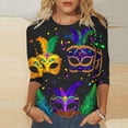thumbnail image 2 of Penkiiy Blouse de Carnaval Manches 3/4 Chemise de Printemps T-Shirt Quotidien Blouse à Imprimé Masque Mardi Gras Col Rond 2024 Tunique Habillée m Multicolore, 2 of 5