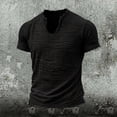 thumbnail image 2 of ZXLBBD T Shirts for Man Distressed Linen Raw Edge V Neck Short Sleeve Solid Color Lightweight Henley Tee Fashion Clothing Casual Outdoor T-Shirt,Black,L, 2 of 4