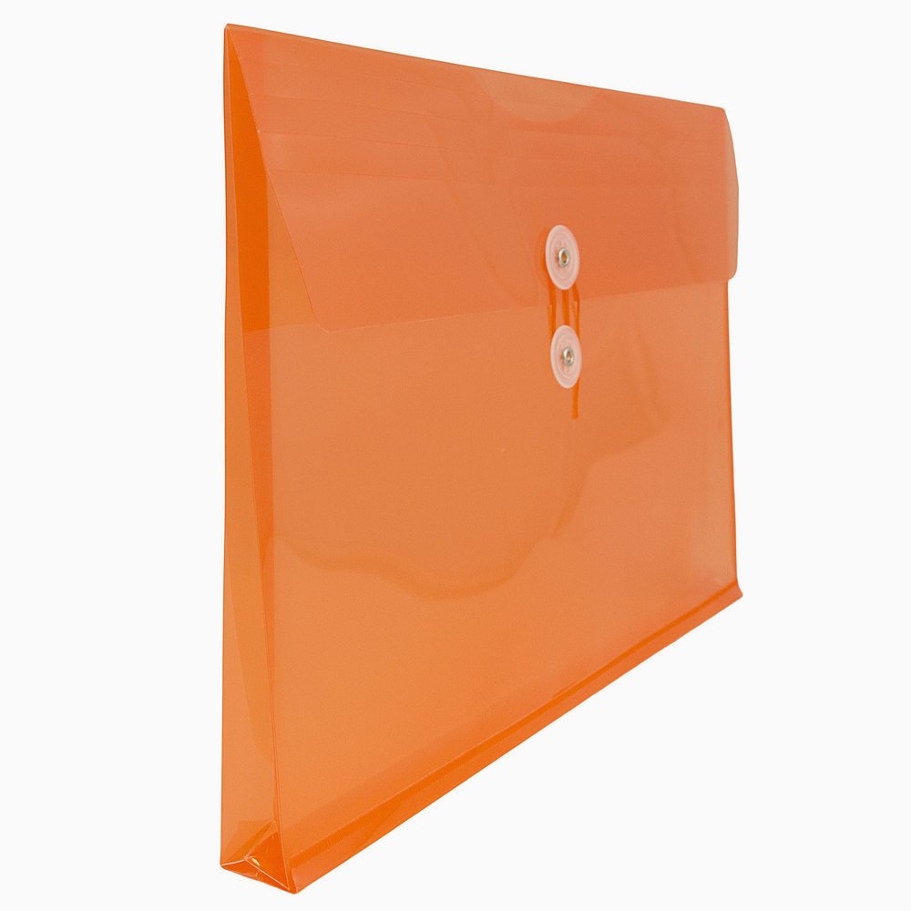 JAM Paper Plastic Envelopes with Button & String Tie Closure, Legal Booklet, 9 3/4 x 14 1/2, Orange, 3/Pack
