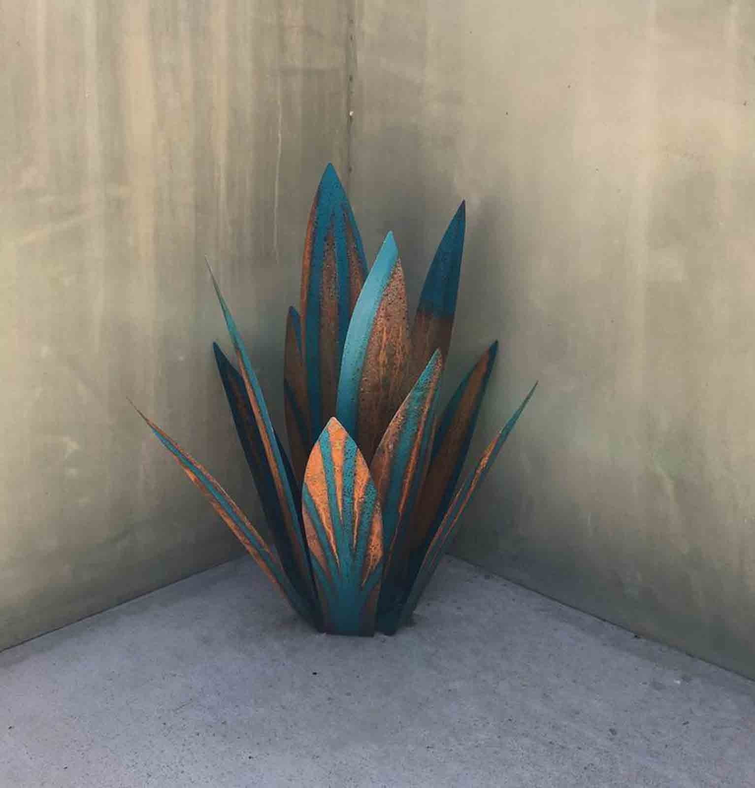 Kojanyu 25“ Metal Art Tequila Rustic Sculpture Garden Yard Sculpture Home Decor 9 Leaves