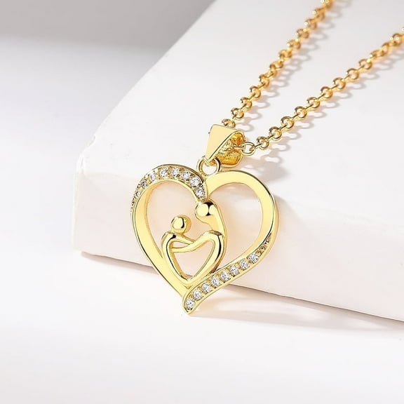 14k Gold Plated Motherhood Pendant Necklace with Crystals, 18 in