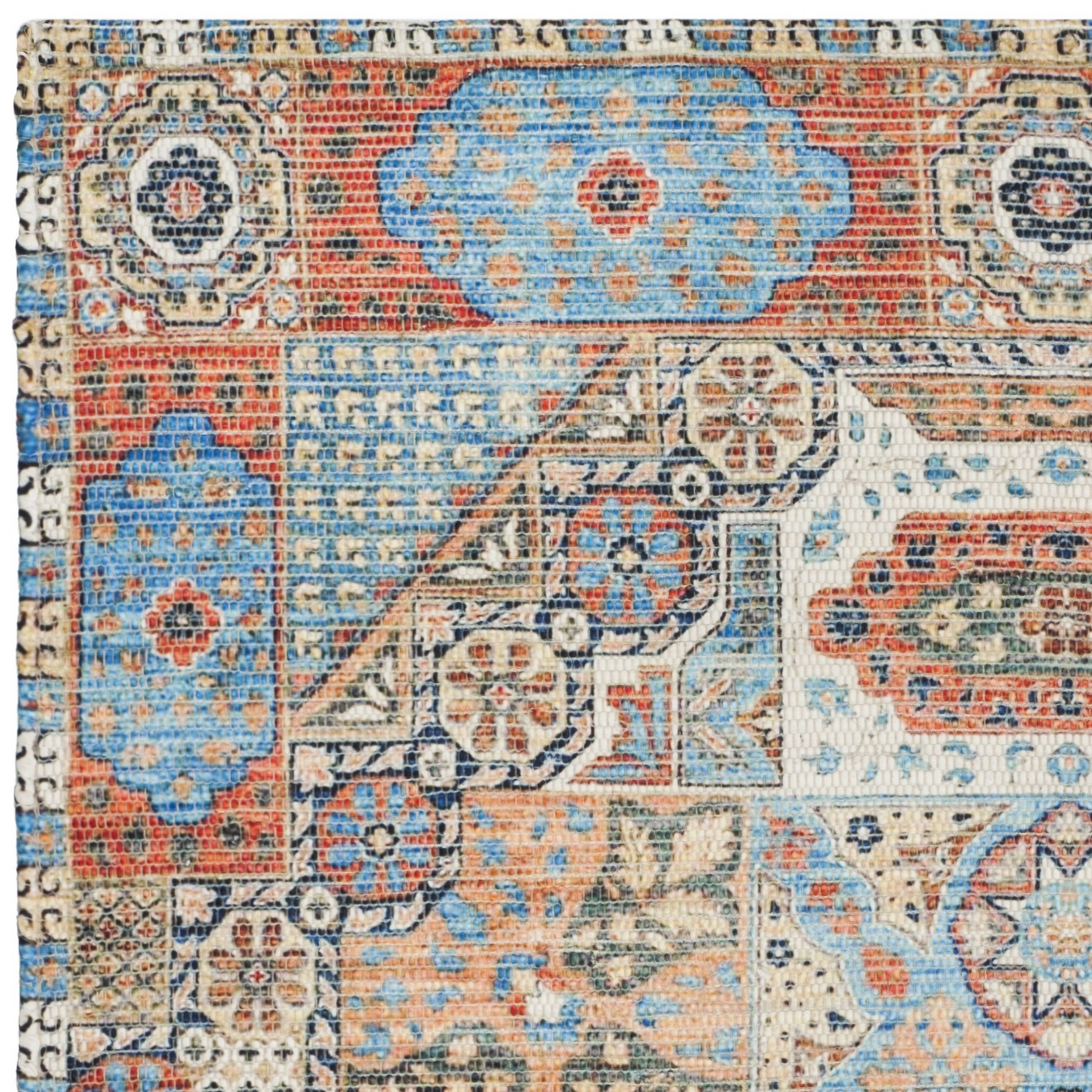 SAFAVIEH Saffron Leighton Border Cotton Area Rug, Orange/Blue, 4' x 6'