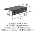 thumbnail image 3 of Amerock Streamline II 3 inch (76mm) Length Matte Black Cabinet Finger Edge Pull, 10 Pack, 3 of 4