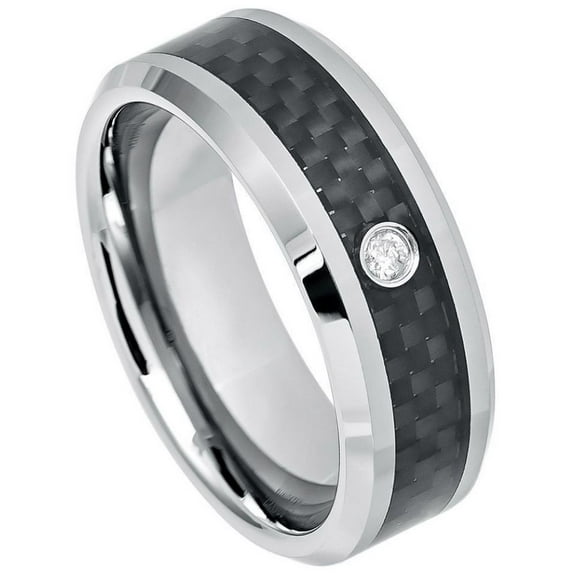 8mm Black Carbon Fiber Inlay Wedding Band Ring For Men Or Ladies
