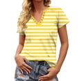 thumbnail image 5 of Odbmxy Short Sleeve Blouse for Women V-Neck Summer Womens Tshirts Slim Casual Yellow Striped Button Pullover Daily Tops, 5 of 6