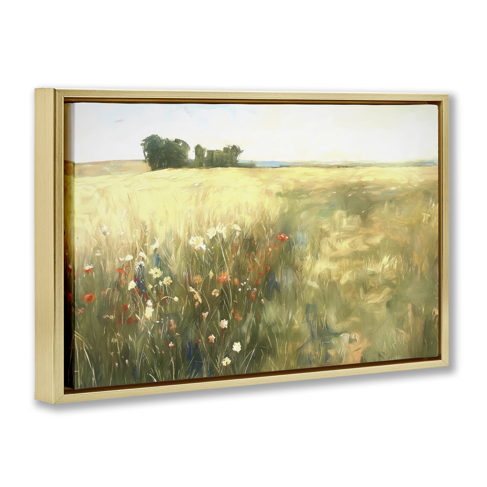 Stupell Industries Floral Prairie Meadow Landscape & Nature Painting Gold Floater Framed Canvas Art Print Wall Art, 25 x 17