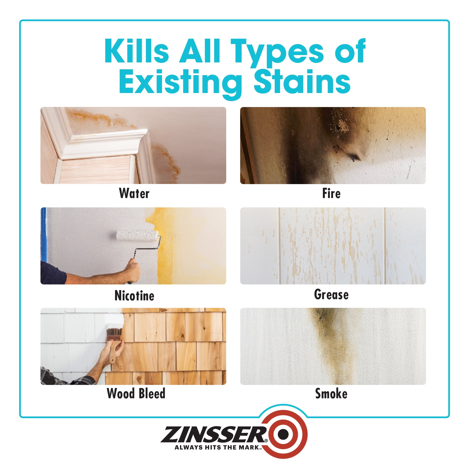 4 Pack, White, Zinsser Stain Killing Flat Primer- Quart