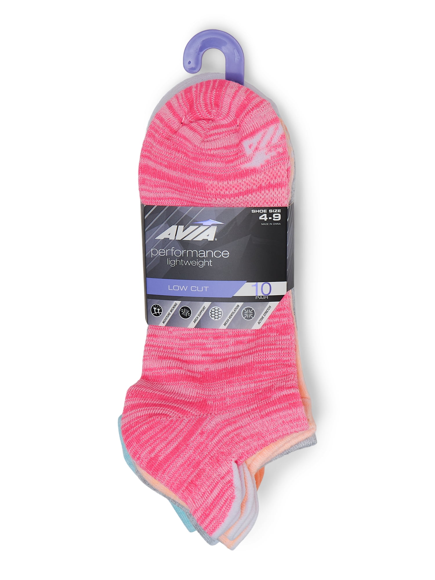 Avia Women's Performance Light Weight Low Cut Socks with Back Tab, Pack of 10