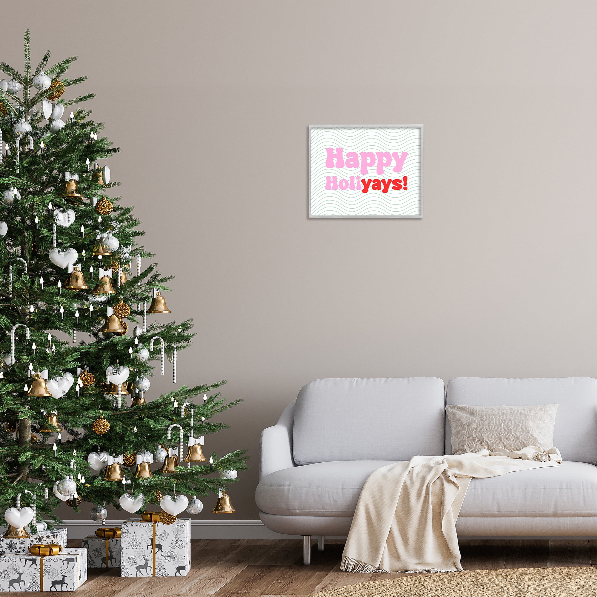 Stupell Industries Happy Holiyays Patterned Holiday Painting Gray Framed Art Print Wall Art, 20 x 16