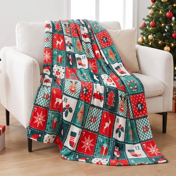 Gogreen Christmas Flannel Throw Blanket, 50"x60" 300GSM Soft Microfiber Cozy Fleece Blanket for Couch Bed, Holiday Decor - Christmas Bear