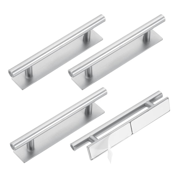 Uxcell 4 Pack Self-Stick Push Pull Helper, 6 Inch Plastic Adhesive Cabinet Handles Round Stick-on Handle for Kitchen Cabinet Window Sliding Closet Door Wardrobe(Silver)