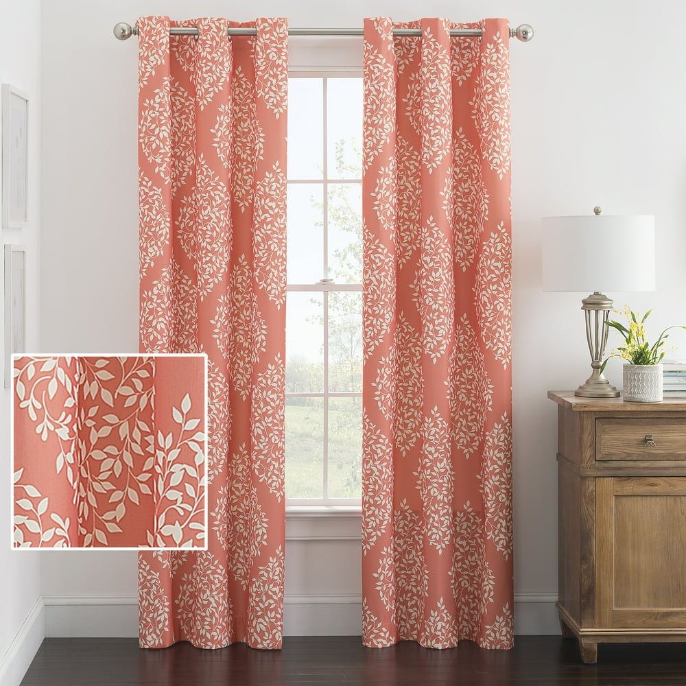 Mainstays Leaf Medallion Print Room Darkening Rod Pocket Single Curtain