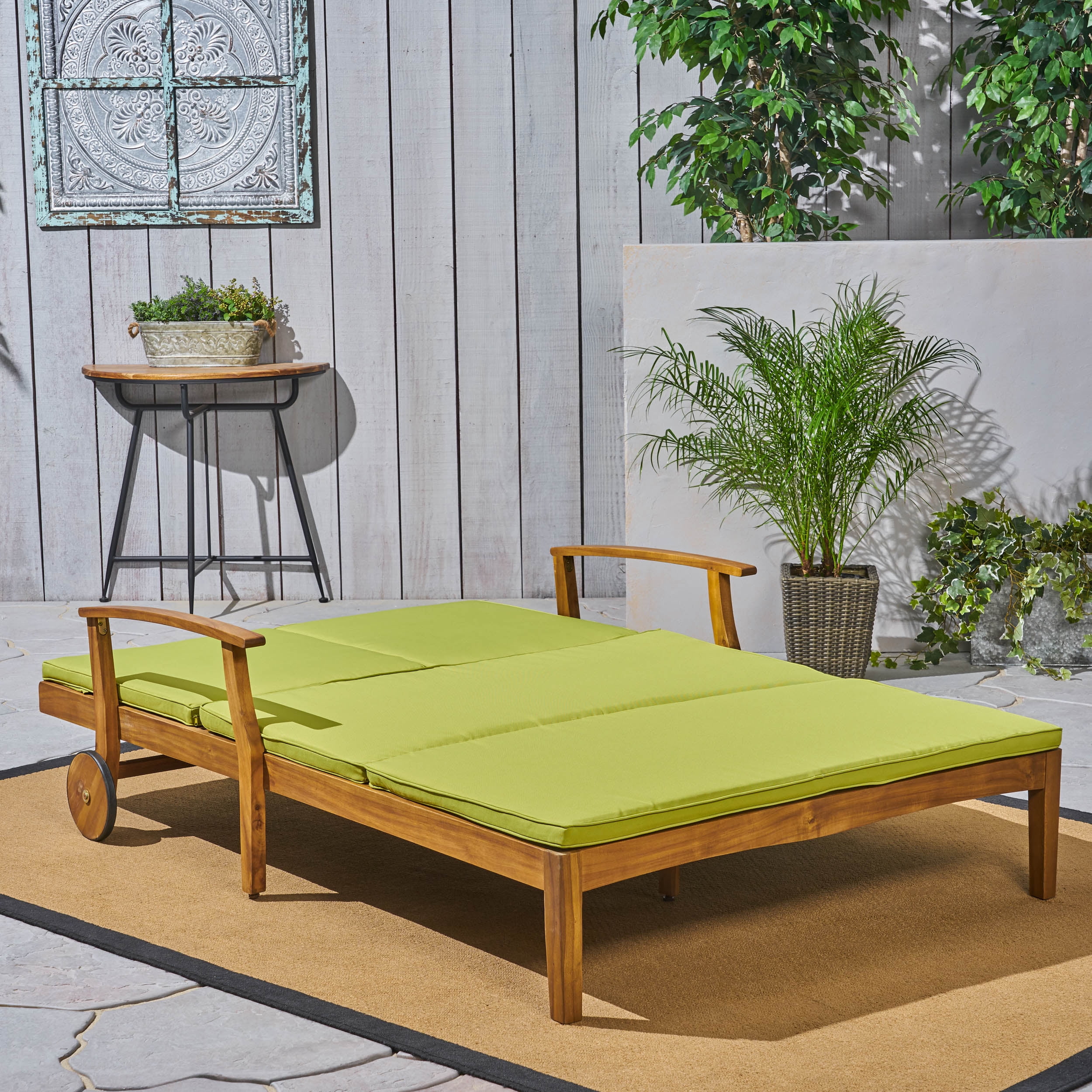 Antonia double reclining teak chaise lounge with cushion sale