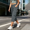 thumbnail image 4 of Womens Straight Leg Capri Cargo Pants High Waisted Button Closure Cropped Trousers with Pockets Casual Work Hiking Pants Dark Gray, 4 of 7