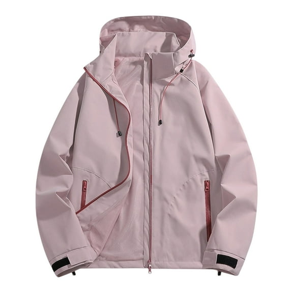 Fiaer Womens Rain Jacket with Hood Oversized Full Zip up Windbreaker Waterproof Raincoat Loose Fit Solid Tops for Hiking Pink XL