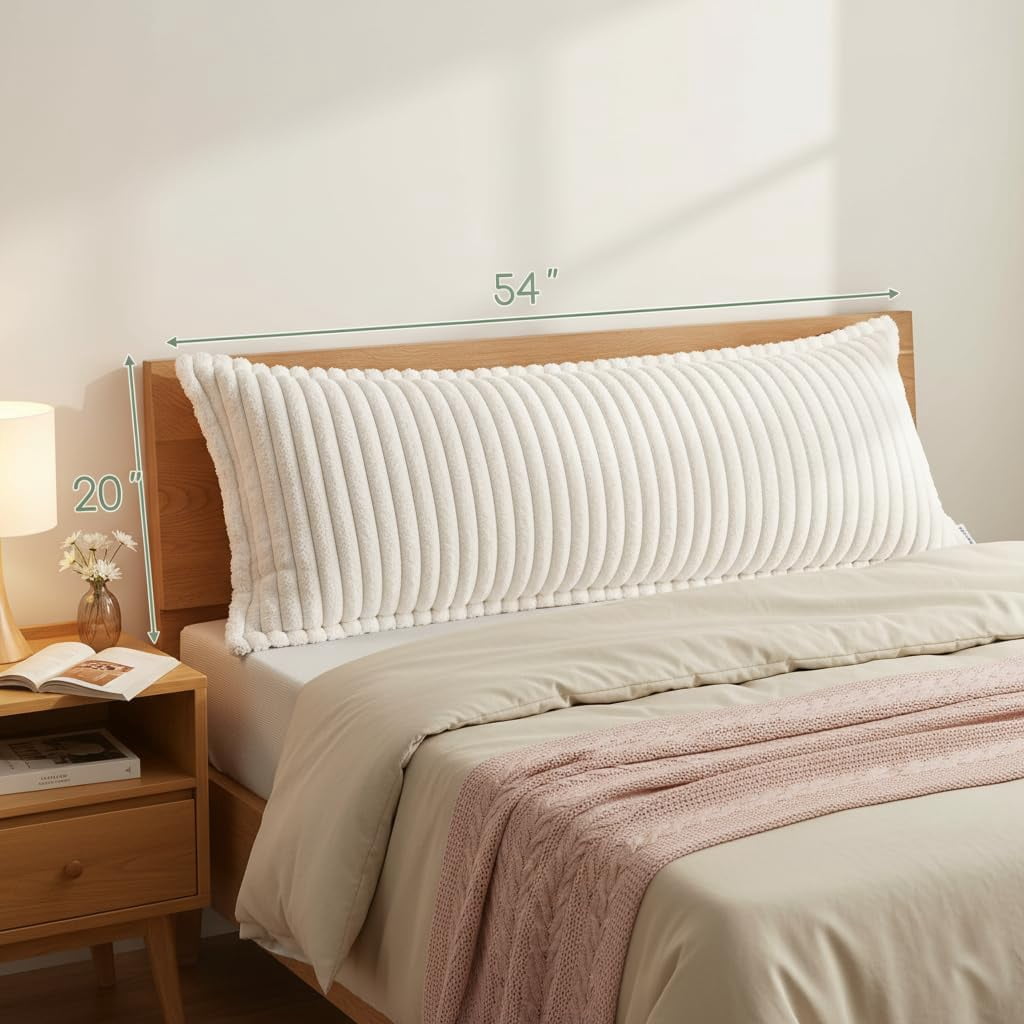 Fluffy Faux Fur Full Body Pillow for Adults, 20x54 Inch Shredded Memory Foam Pillow for Side Sleepers & Pregnancy Support, Long Bed Pillow for Back Pain Relief with Removable Cover