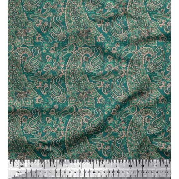 Soimoi Silk Fabric Artistic Paisley Decor Fabric Printed Yard 42 Inch Wide