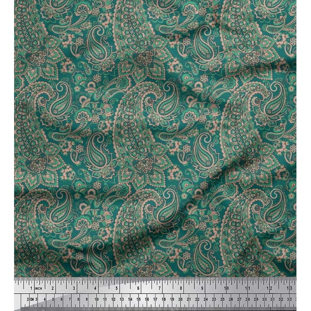 Soimoi Polyester Crepe Fabric Artistic Paisley Print Sewing Fabric Yard 42 Inch Wide