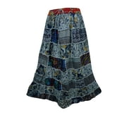 Mogul Womens Patchwork Skirt Ethnic Printed A-line Flare Gyspy Festive Skirts