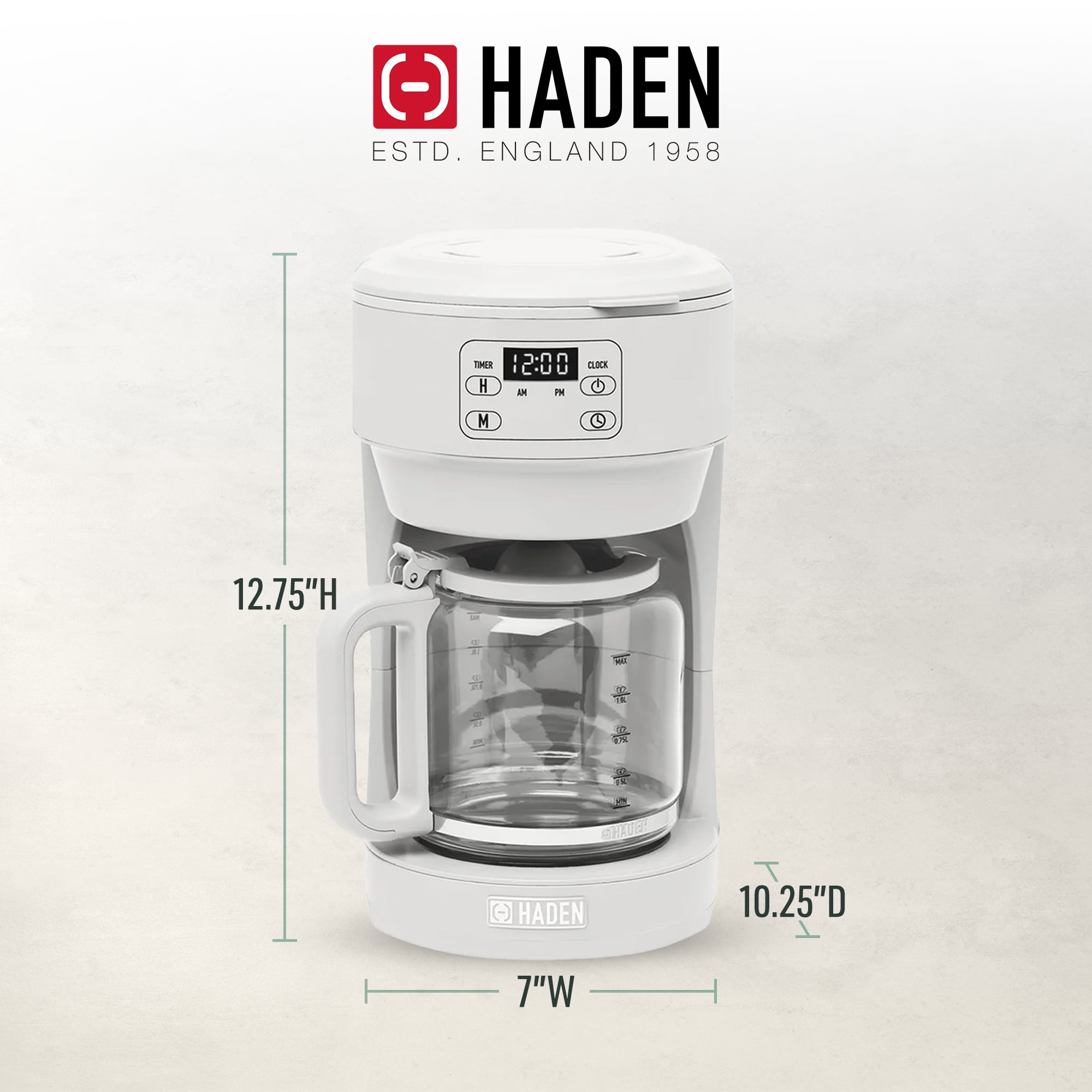 Open Box Haden Chelsea 10 Cup Drip Coffee Maker w/Glass Carafe, Ivory & Chrome