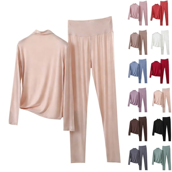 Bovxnpu Womens Pajamas Sets 2 Piece Lounge Set Cotton High Neck Long Sleeve Pants Spring-Fall Casual Sleepwear