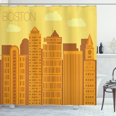 Ambesonne Boston Shower Curtain, Big City Appearance, 69"Wx70"L, Pale Orange Ginger