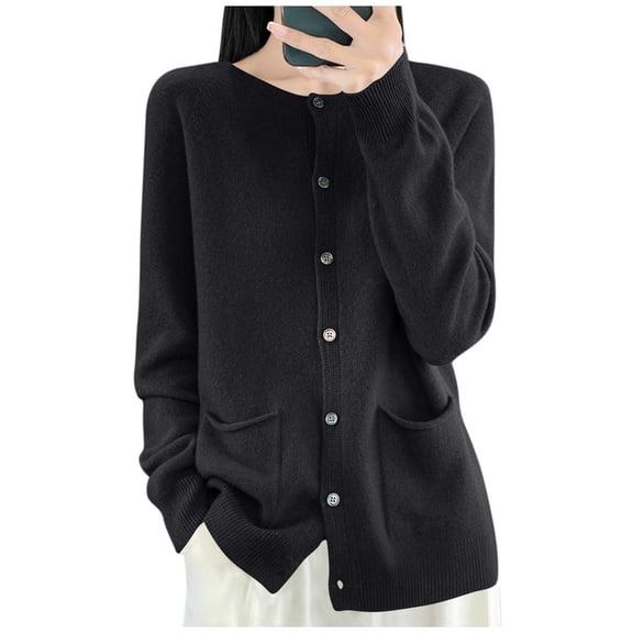 successthop Cardigan Sweaters for Women with Pockets Long Sleeve Crewneck Tops Button Up Knitwear Fall Casual Clothes
