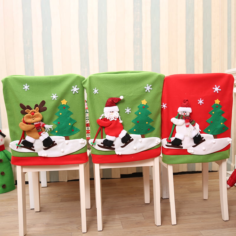 Santa Claus Snowman ELK Dining Room Chair Seat Cover Christmas Decor Ornament