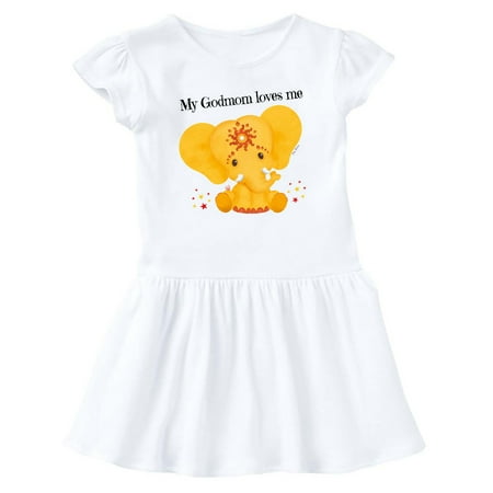 

Inktastic Etana My Godmom loves me yellow Elephant Gift Baby Girl Dress