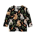 thumbnail image 3 of Easter Shirts for Girls 3/4 Sleeve Bunny Graphic Print Cute Tees Kids Eggs Crew Neck Soft Casual Blouses, Black 120, 3 of 4