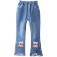 thumbnail image 2 of LNICEAR Niños Niñas Jeans Casual Color Sólido Volantes Bell-Bottoms Pantalones De Mezclilla Mediados De Cintura Acampanados Pantalones, 2 of 5