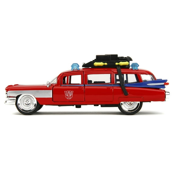 1959 Cadillac Ambulance Ecto-1 Red "Transformers" TV Series - "Ghostbusters" (1984) Movie Crossover "Hollywood Rides" Series 1/32 Diecast Model Car by Jada