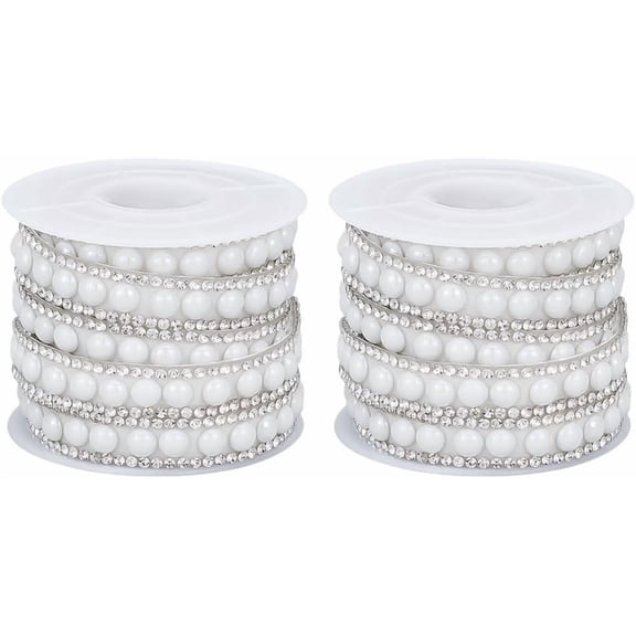 3 Yard Self Adhesive Pearl Ribbon Sticker 0.4 Inch Rhinestone Trim Applique White Pearl Banding Diamond Inlaid Fringe Rhinetones Trim