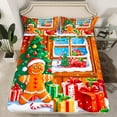 thumbnail image 2 of Feelyou Kawaii Gingerbread Man Queen Sheet Sets, Christmas Gifts Flat Sheet, Xmas Tree Snowflake Queen Fitted Sheet, Microfiber Bedroom Decor, 4pcs, 2 of 7