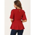 thumbnail image 3 of DARING DIVA Women's Crew Neck Belted Knot Drap Peplum Blouse M Red, 3 of 6