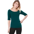 thumbnail image 2 of Camiseta Suave de media manga Allegra K con cuello redondo Entallado para Mujer Verde oscuro L, 2 of 6