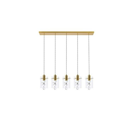 

36 in. Hana 5 Ceiling Lights with Pendant Lamp Gold