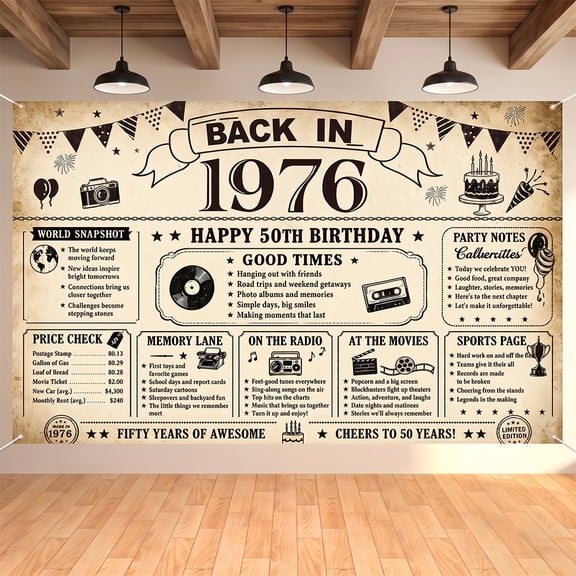 7x5ft Vintage Back in 1976 Backdrop for 50th Birthday Party Decorations